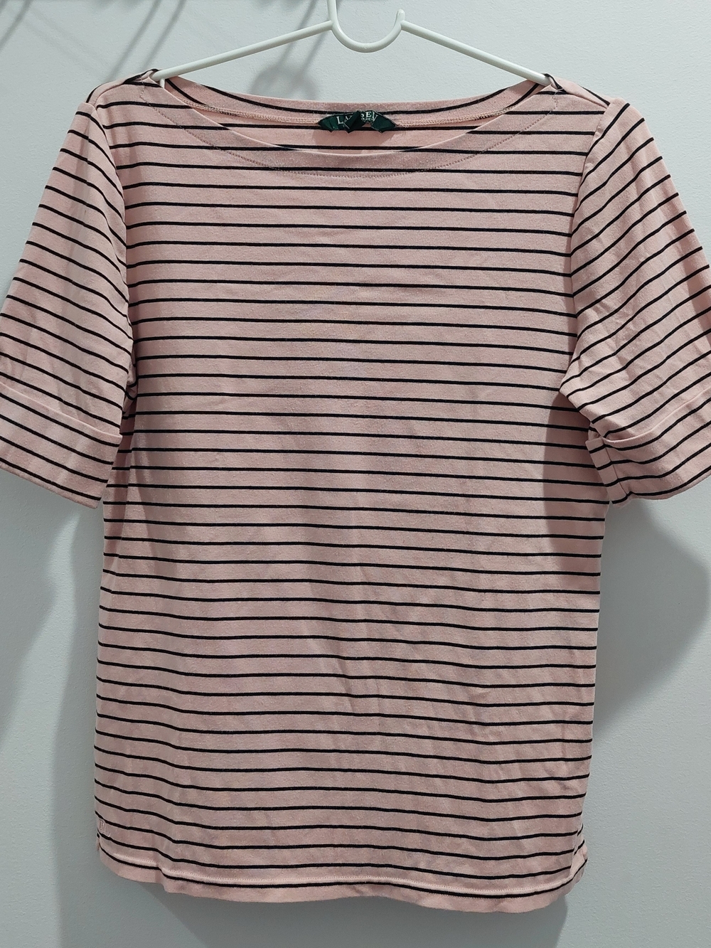 Ralph Lauren Women's XL Striped Pink and Black Boatneck Tee